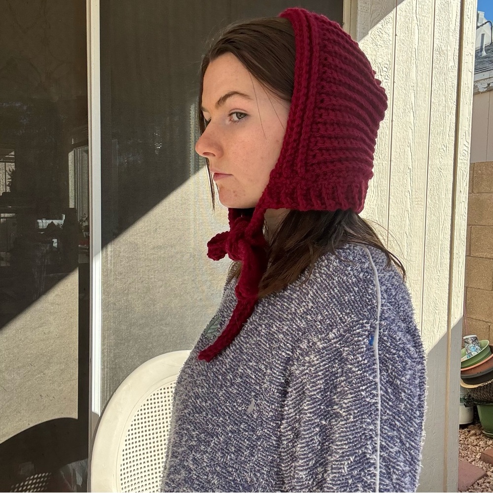 Red crochet Bonnet Hat